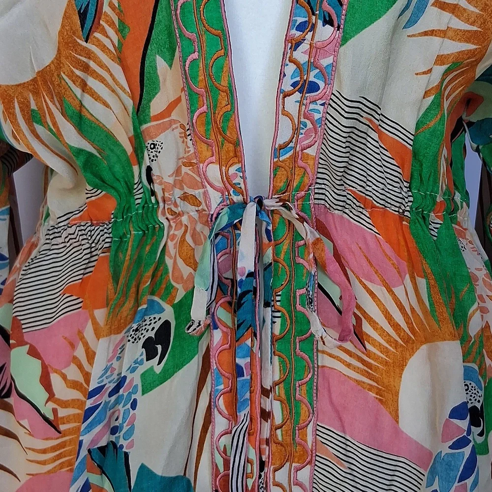 Taj By Sabrina Crippa Tres Marias Orange Kimono Cardigan S Tropical Resortwear - Picture 5 of 17